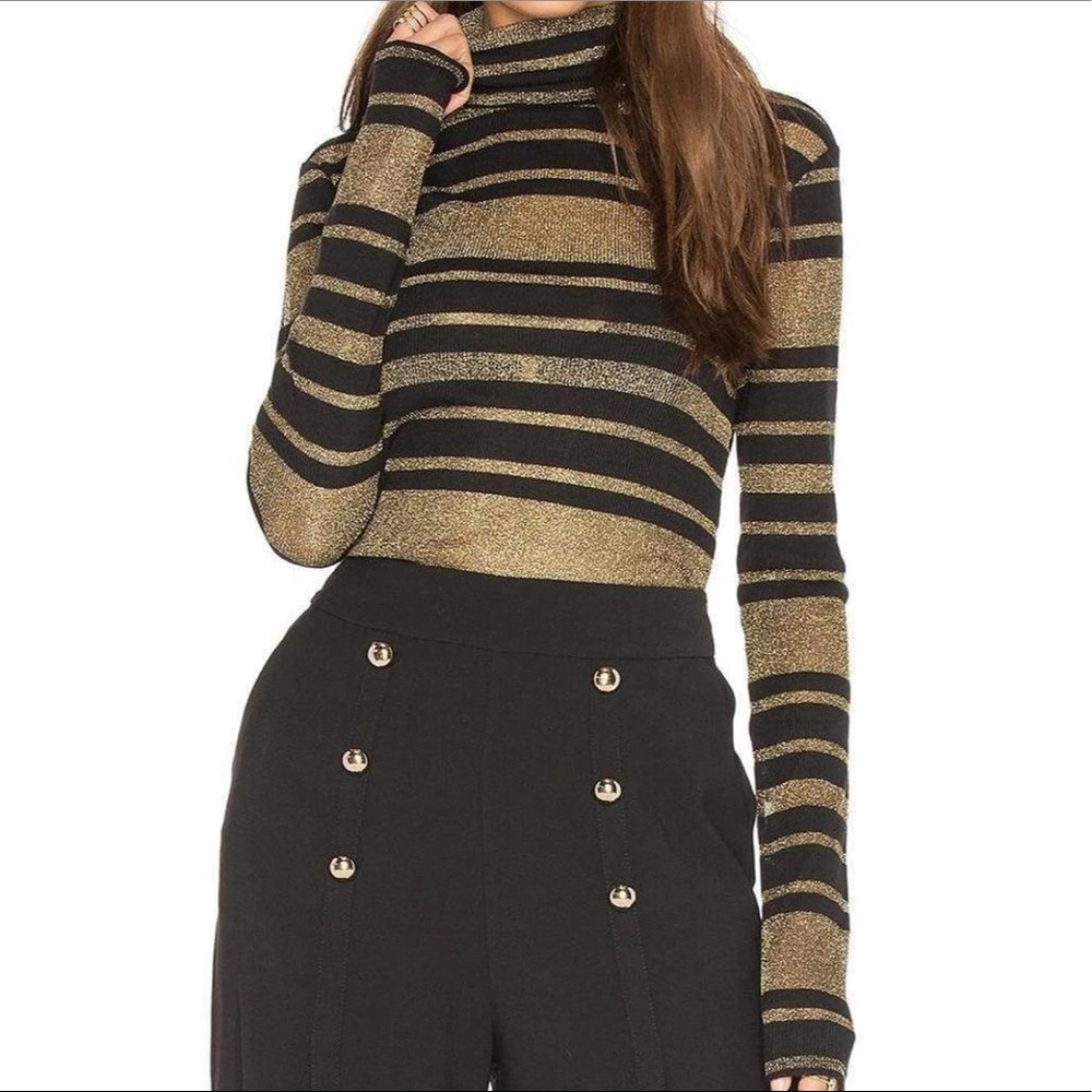 LAST CHANCE! BCBGMAXAZRIA Women’s Brinne Striped Combo Turtleneck, Black Silver